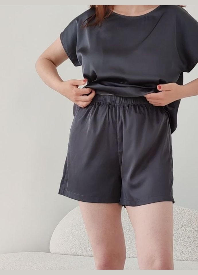 Сіра всесезон masoli жіноча шовкова піжама футболка + шорти No Brand