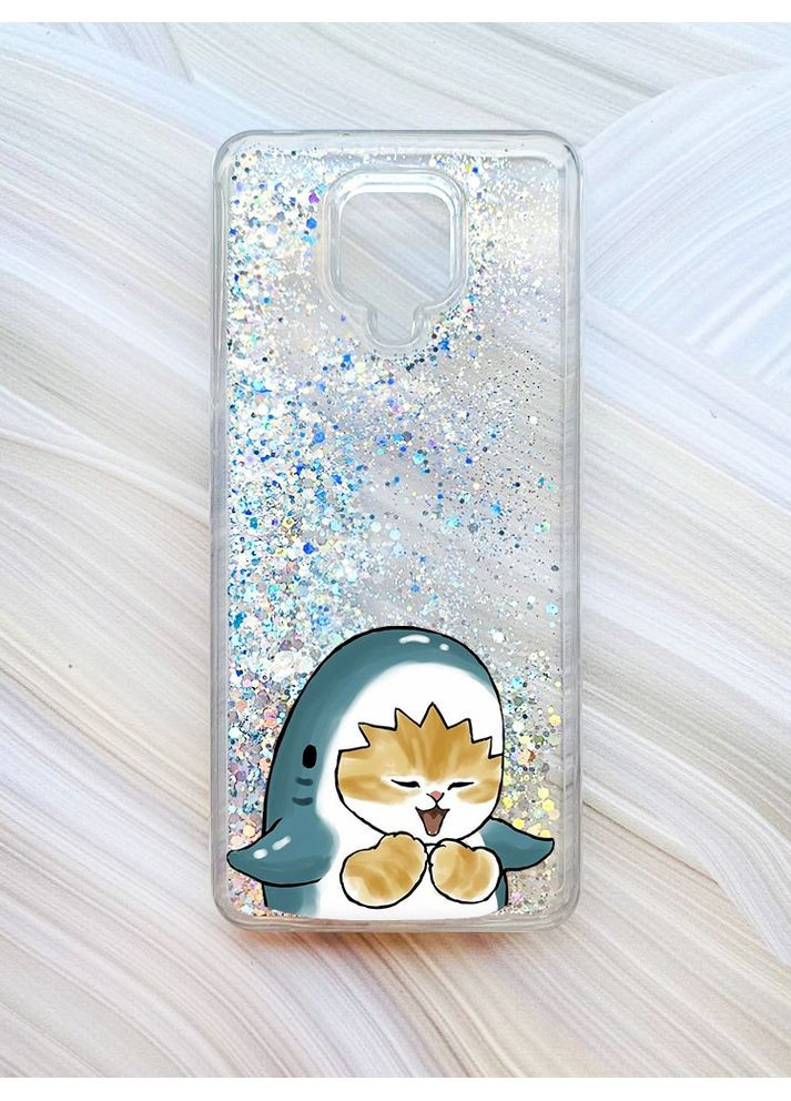 Чехол с плавающими блестками на Xiaomi Redmi Note 9 Pro/9 Pro Max/9S Серебро:: Котёнок Акула (принт 376) Creative (360677490)