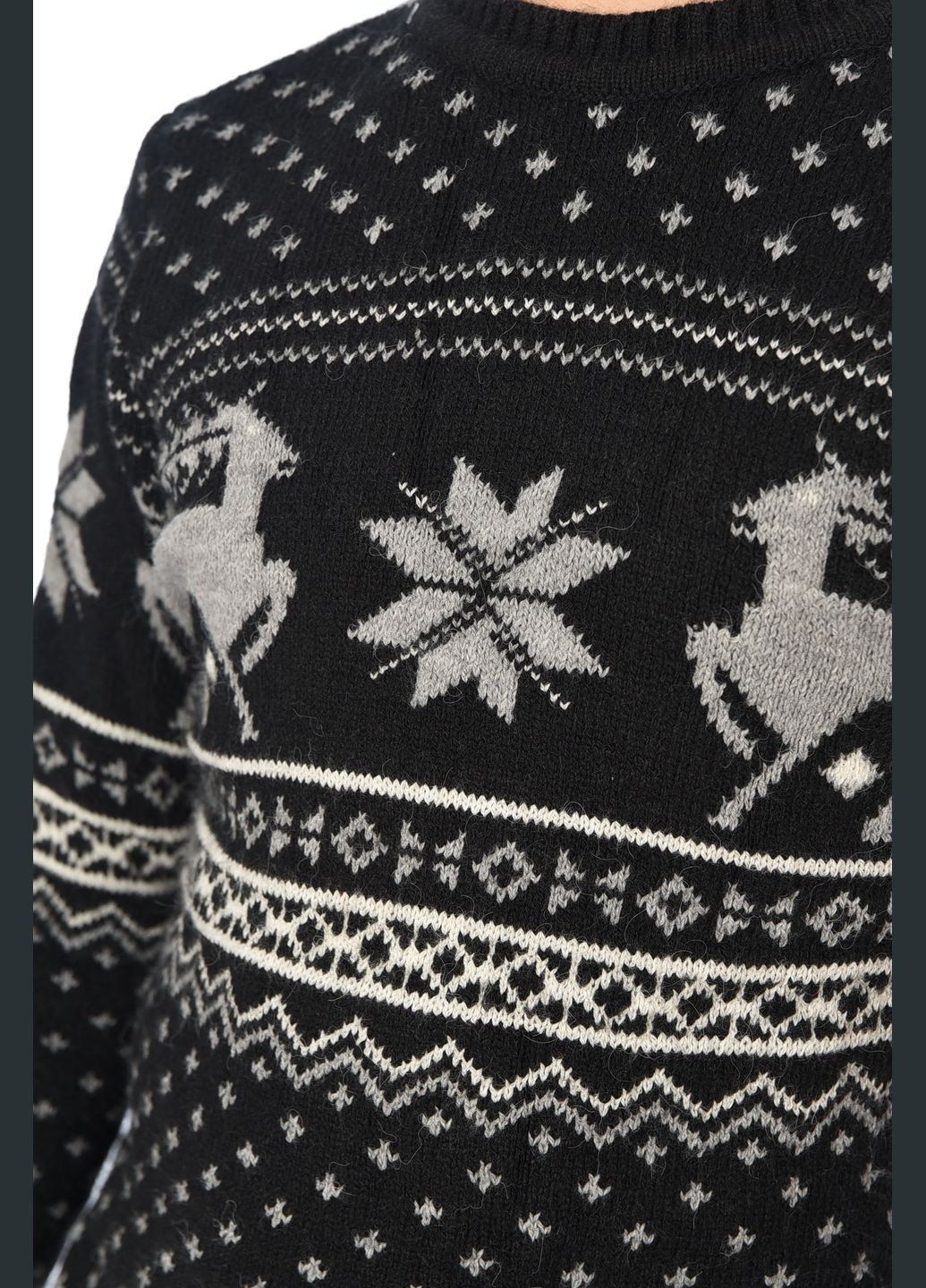 Черный зимний свитер мужской черного цвета с принтом пуловер Let's Shop