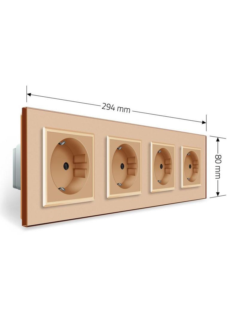 Четырёхместная электрическая розетка с заземлением, золотая, стеклянная рамка, шторки, 250В 16А (VL-C7C4EU-13) Livolo (370971375)