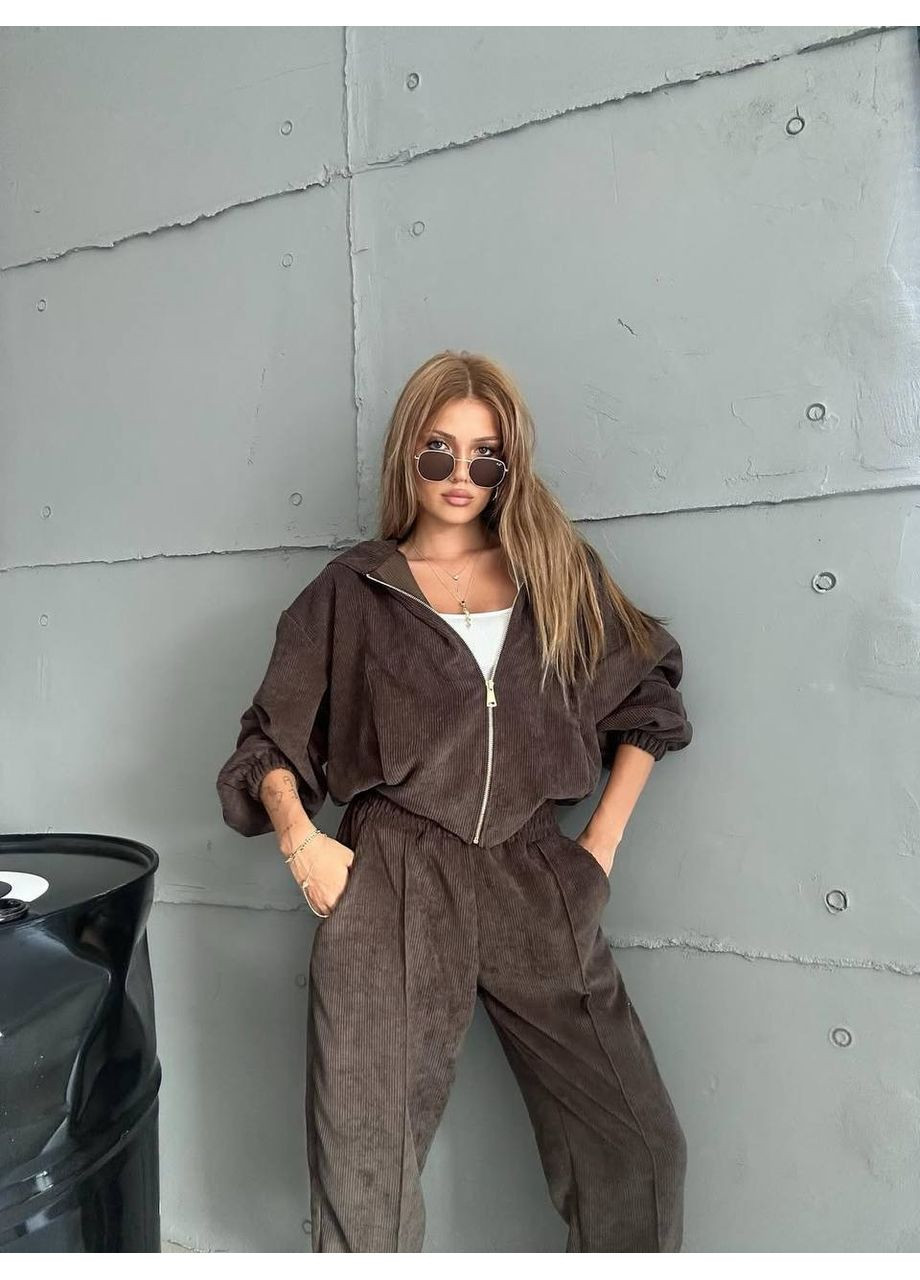 Вельветовий спортивний костюм кавового кольору 35030 Fashion (362572159)