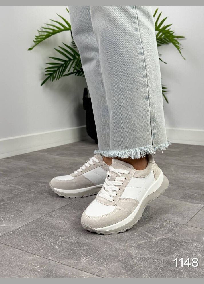 Кожаные женские кроссовки Donice, комбинированные кожаные кроссовки KDSL белые демисезоны (328000600)