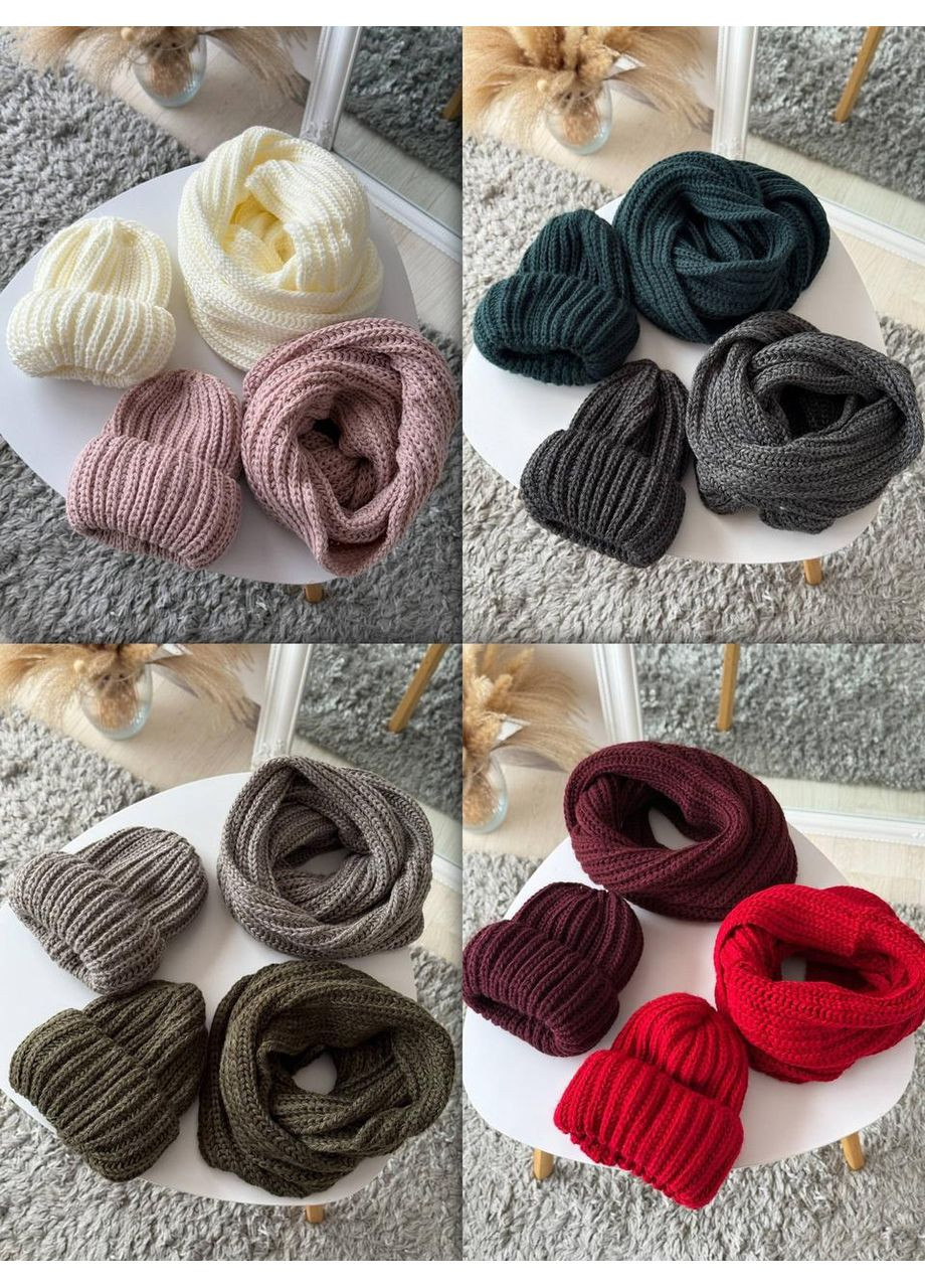 Теплый Комплект Джинжер. Коплектация: шапка+хомут(восьмерка). Крупная вязкая одинарная с 2 отворотом No Brand (362917658)