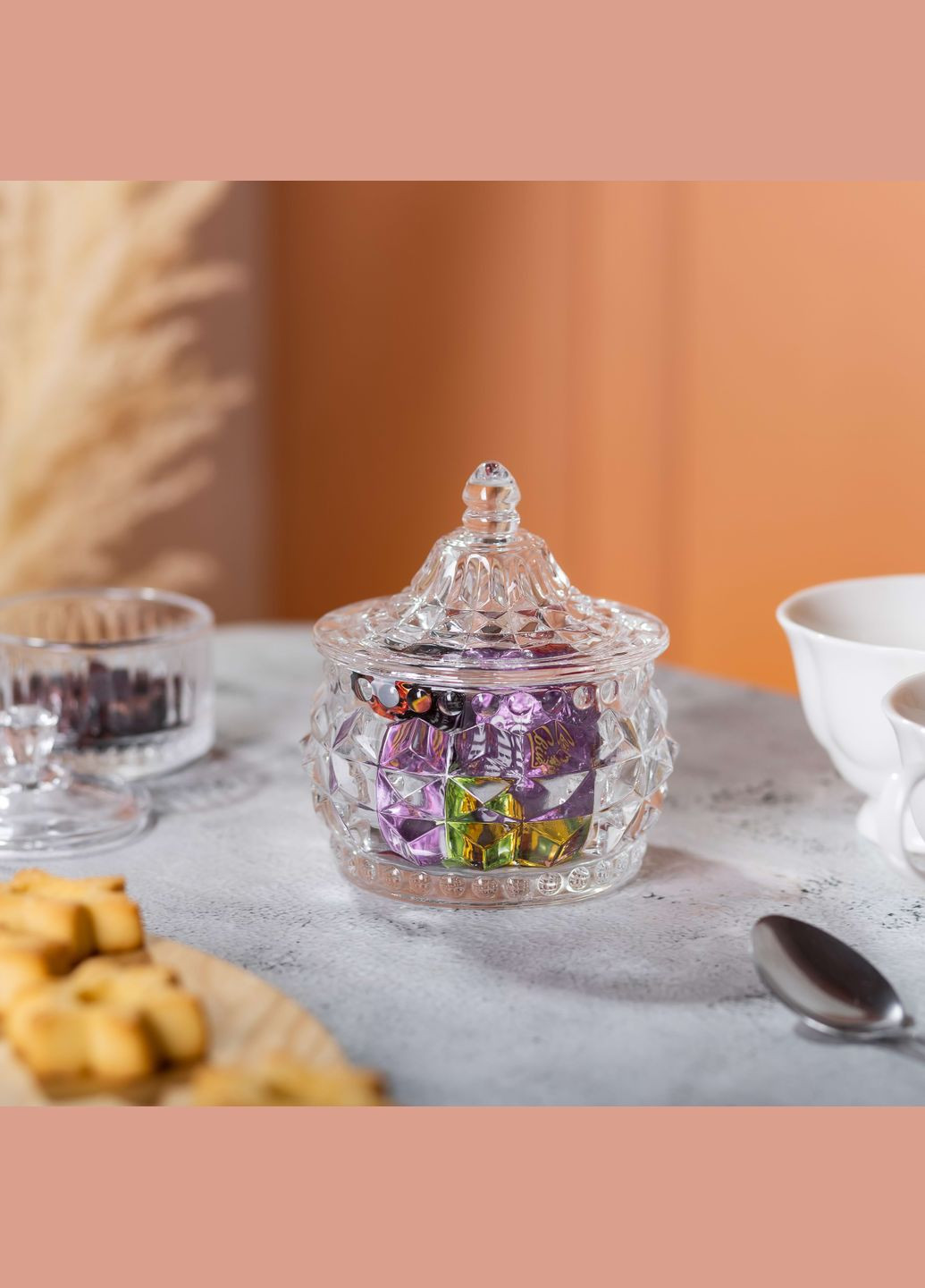 Цукорниця скляна Glass Jay з кришкою в східному стилі, ice flowers Yiwu (324069972)