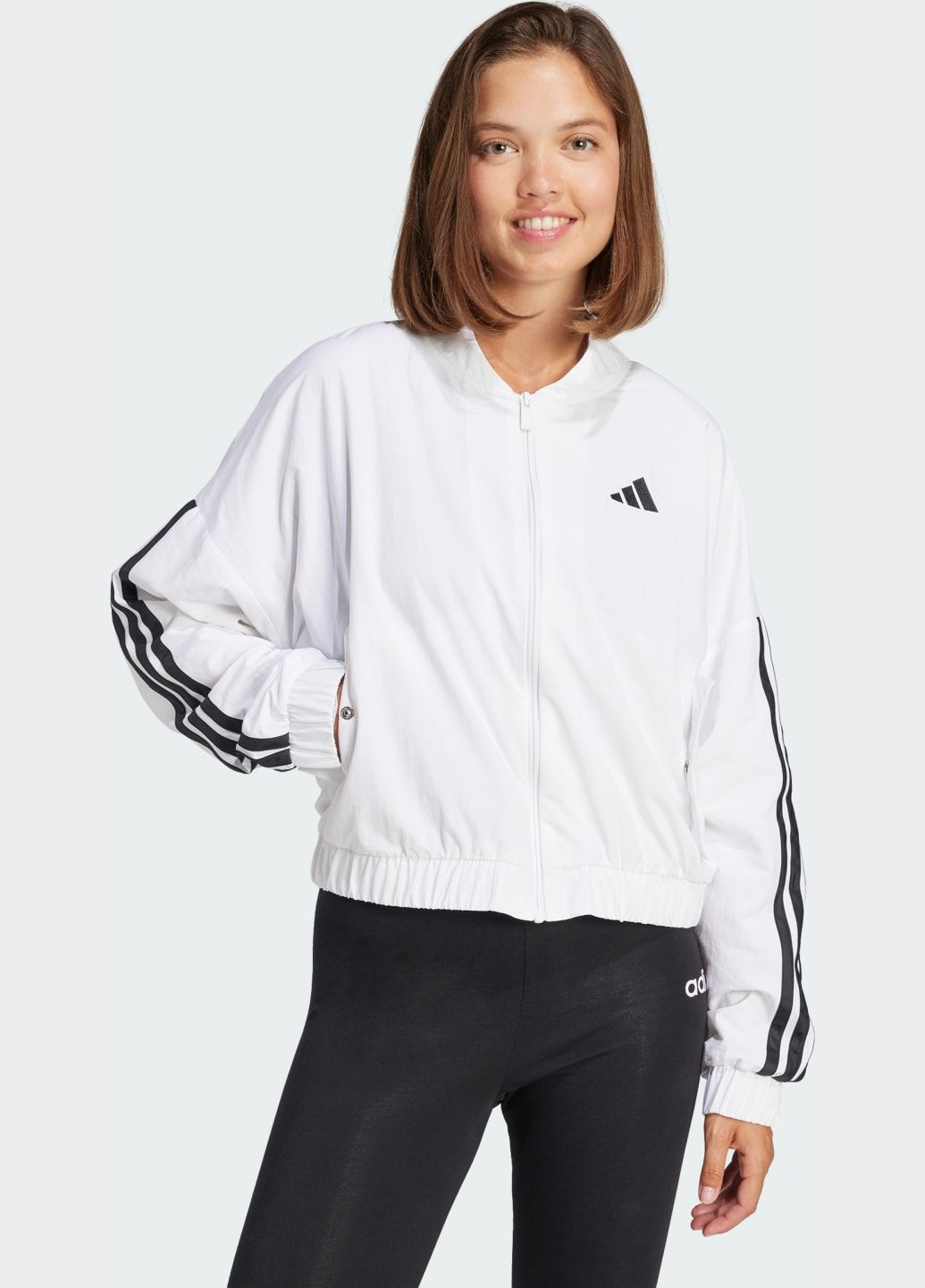 Біла демісезонна куртка essentials 3-stripes lifestyle woven bomber adidas