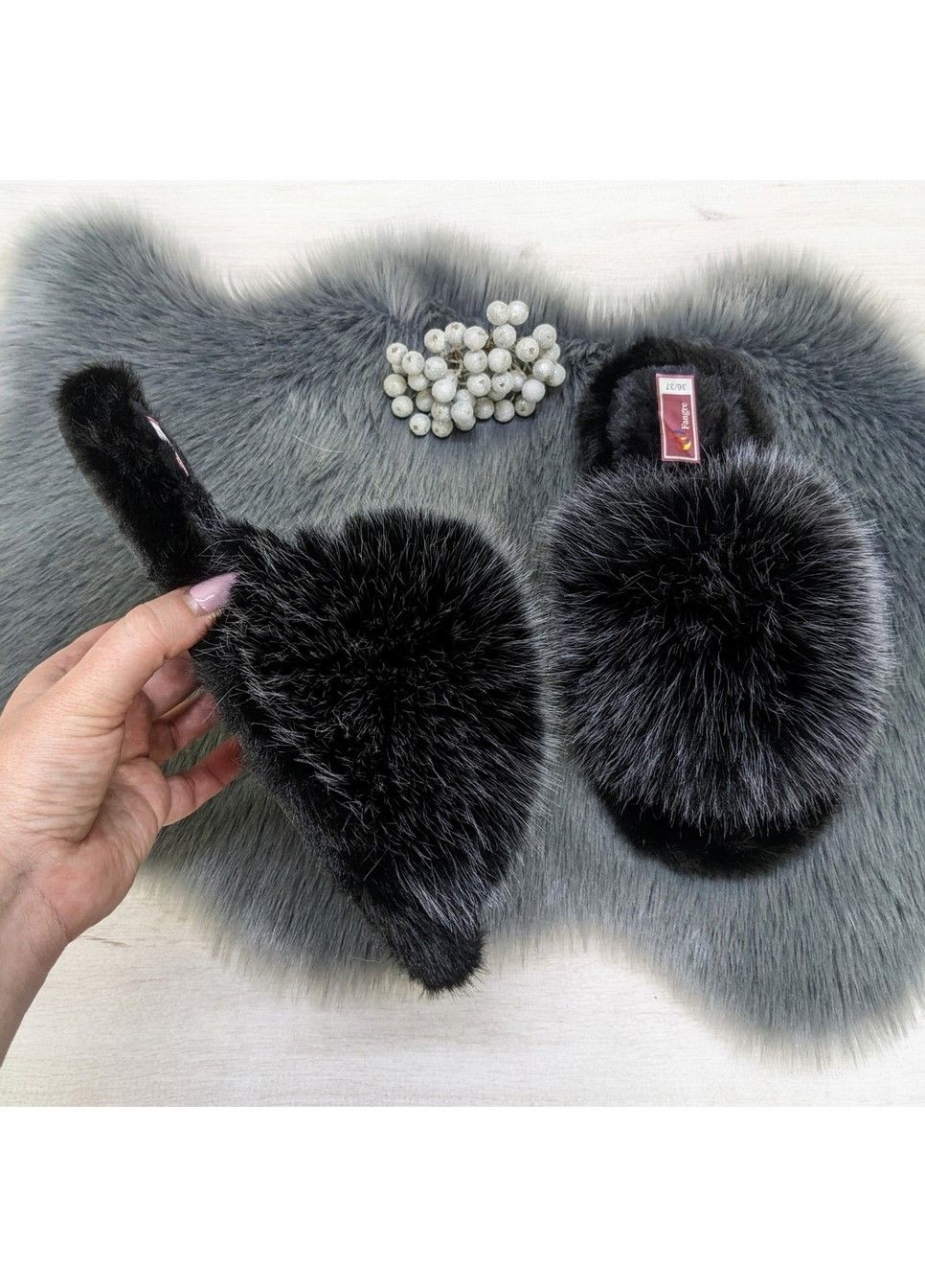 Тапочки хутряні жіночі з відкритим носком Fashion (302021814)