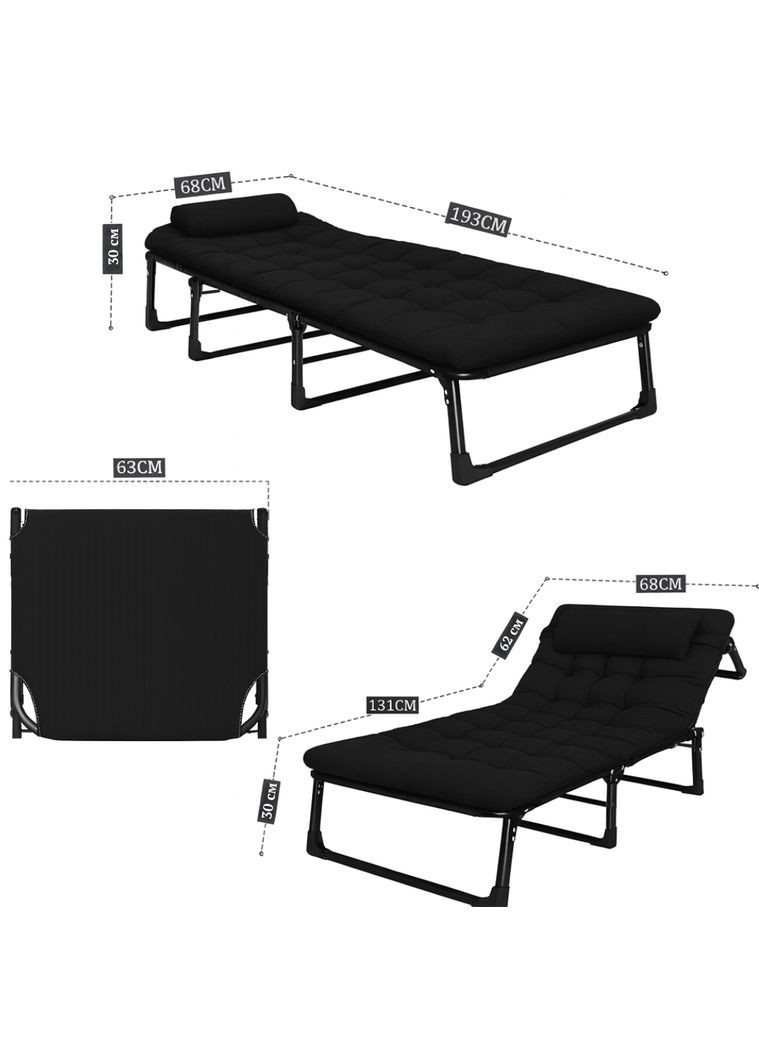 Розкладне ліжко (розкладачка) з матрацом і подушкою Black (LB-FB-A1-BLK) LEOBRO (367107648)