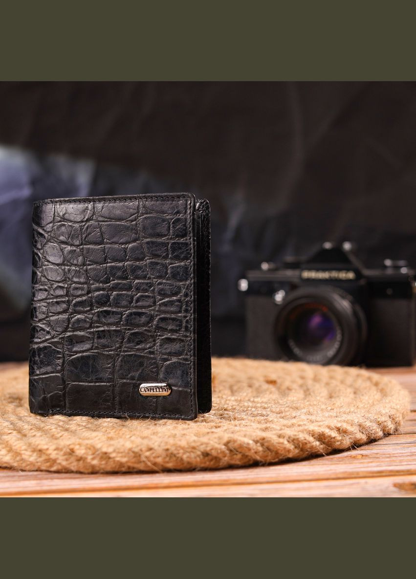Оригінальне чоловіче портмоне з натуральної фактурної шкіри чорне 21502 Canpellini (329196007)