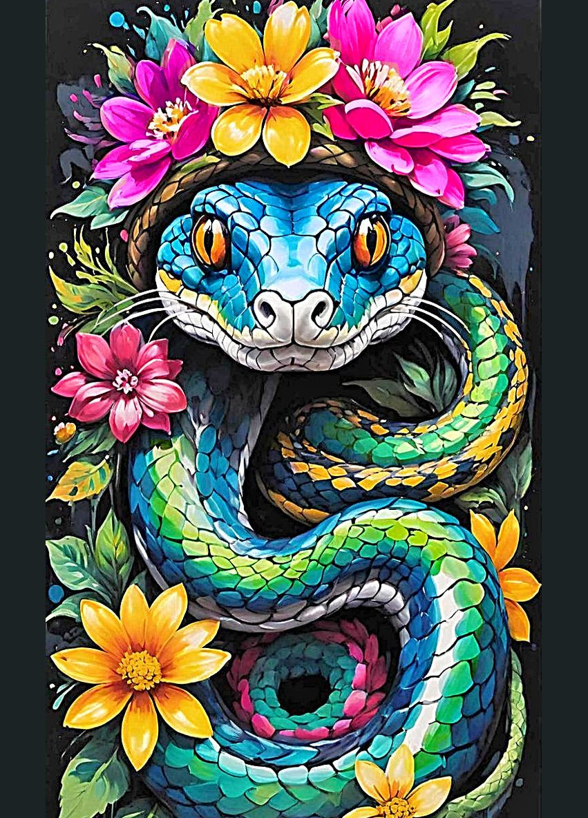 Набор алмазной мозаики НА подрамнике АЛМР-234 "Змей в цветах", 40*65см АлМазка (315638257)