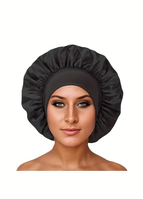 Шовковиста шапочка для захисту волосся, для сну, ванної кімнати, чорний No Brand (315725384)