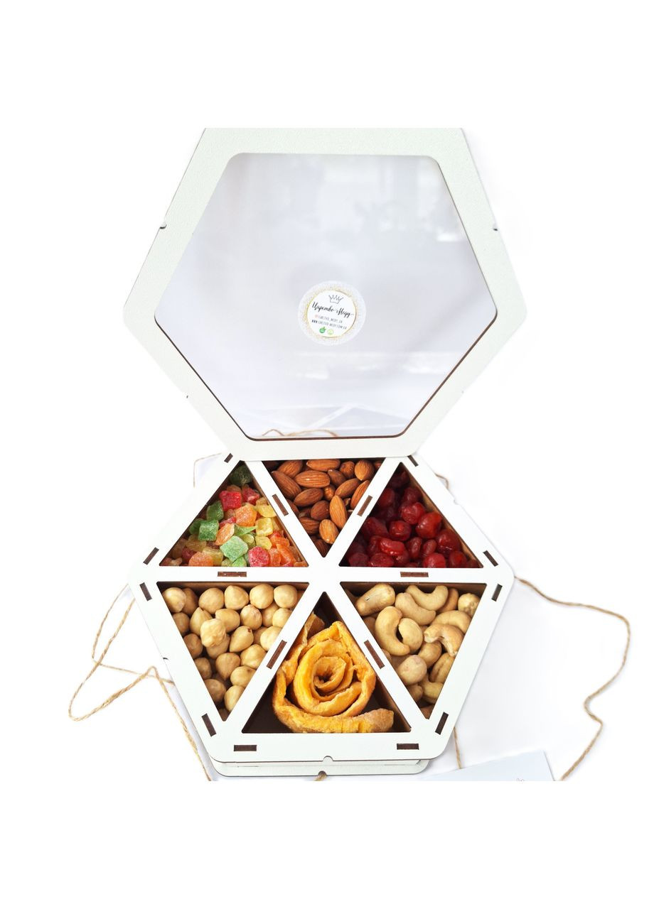 Подарунковий набір горіхів і сухофруктів у дерев'яній коробочці 450 грамів Царство Меду (324627862)