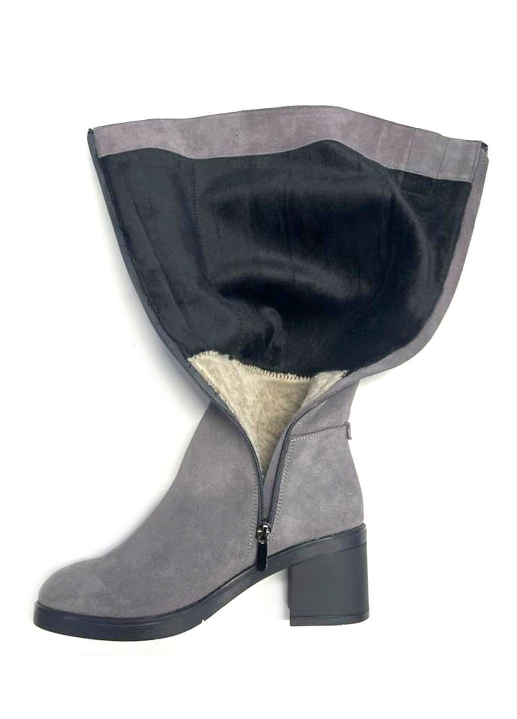 Сірі замшеві чоботи на підборах, европейка. Eliza (363320106)