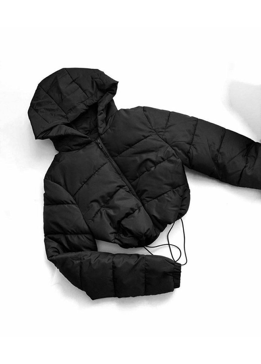 Черная демисезонная женская укороченная куртка-пуховик No Brand