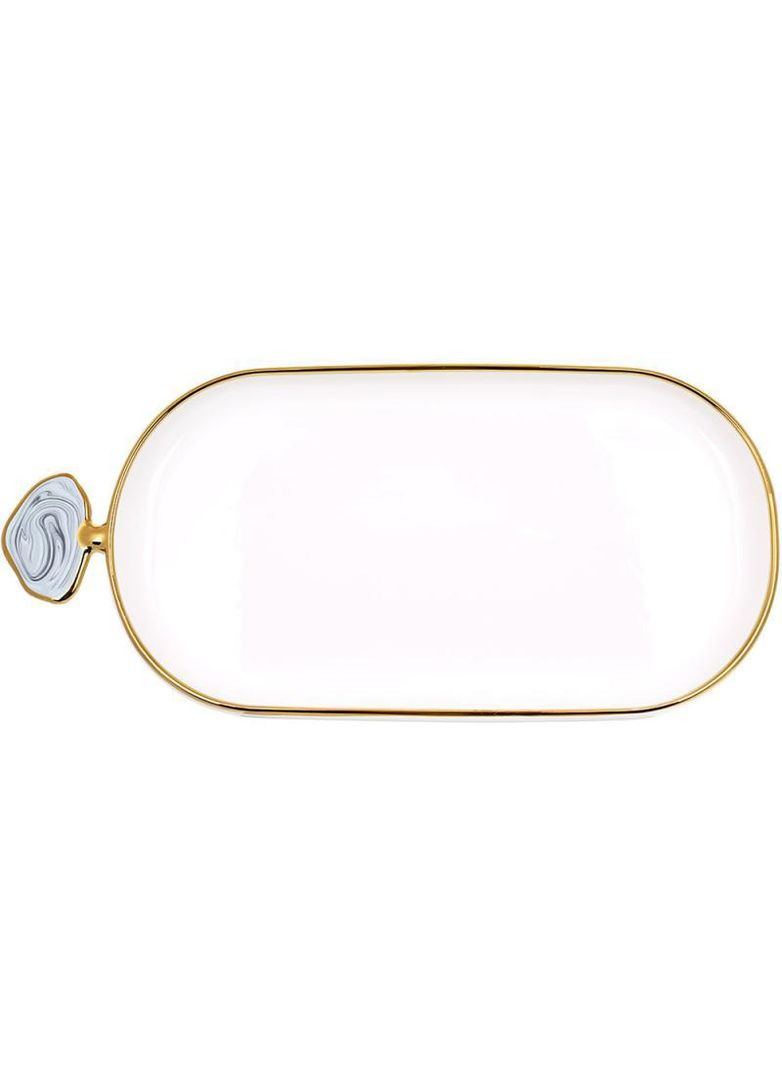 Блюдо порцелянове "Gold Line" 36х16.5см овальне з декоративною ручкою, біле Bona (339779025)