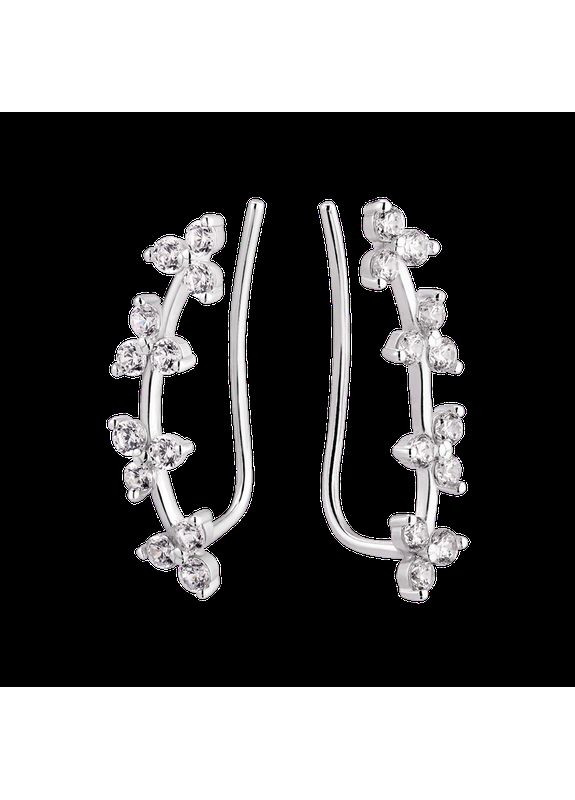 Срібні сережки кафи бутони з маленькими білими фіанітами Каштан (342335312)