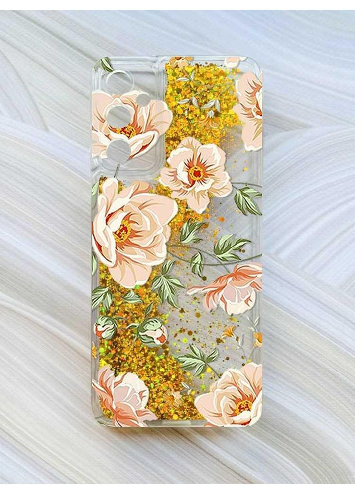Чохол з плаваючими блискітками на Samsung Galaxy A34 5G (A346) Золотий:: Квіти пастельні (принт 277) CASE CONTROL (360709385)