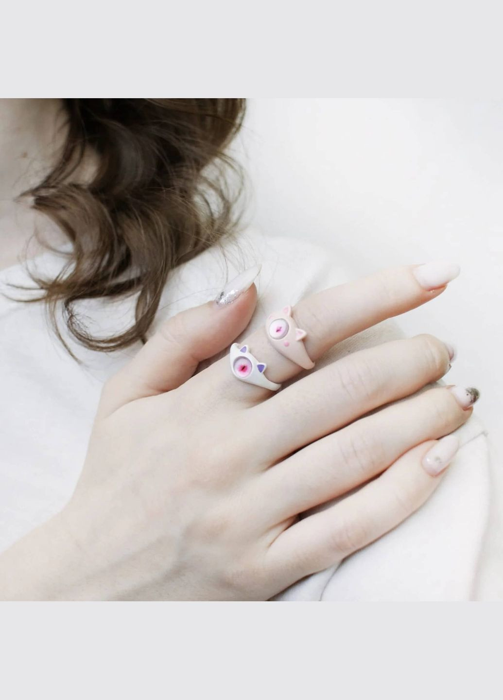 Набір з трьох колечок мультяшні вінтажні кавай котик і фентезі монстрики з очами аніме кокетт indiekid корейський харадзюку альт No Brand (314692846)