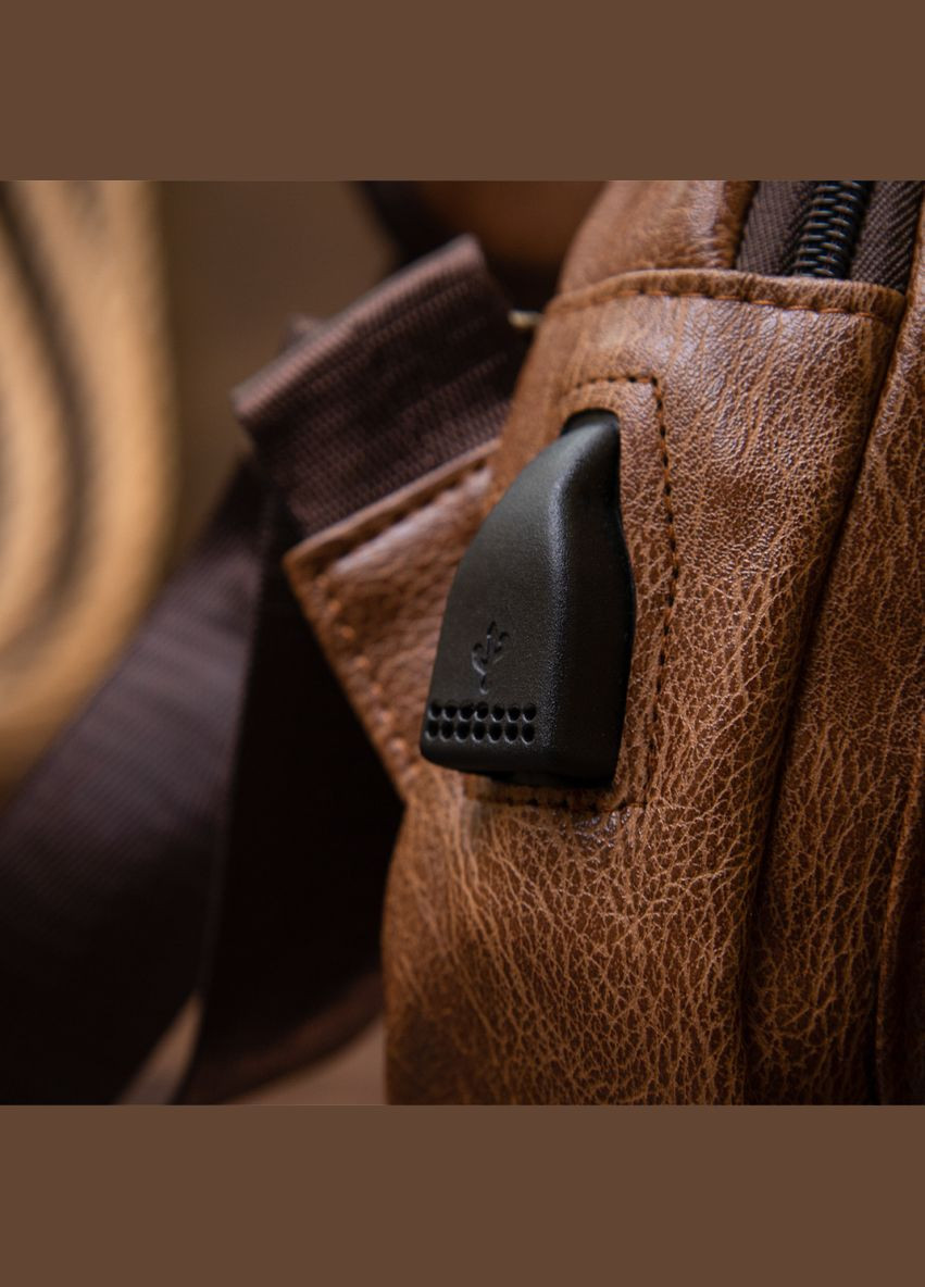 Сумка слінг чоловіча через плече смарт зі шкірозамінника оливкова 20573 Vintage (362418073)