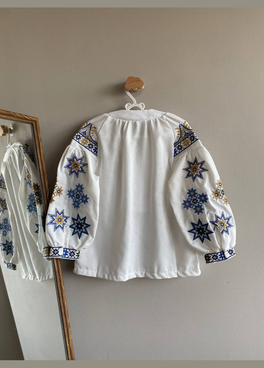 Молочна стильна дитяча лляна вишиванка для дівчинки вишита нитками льон, поліестер (316535843)