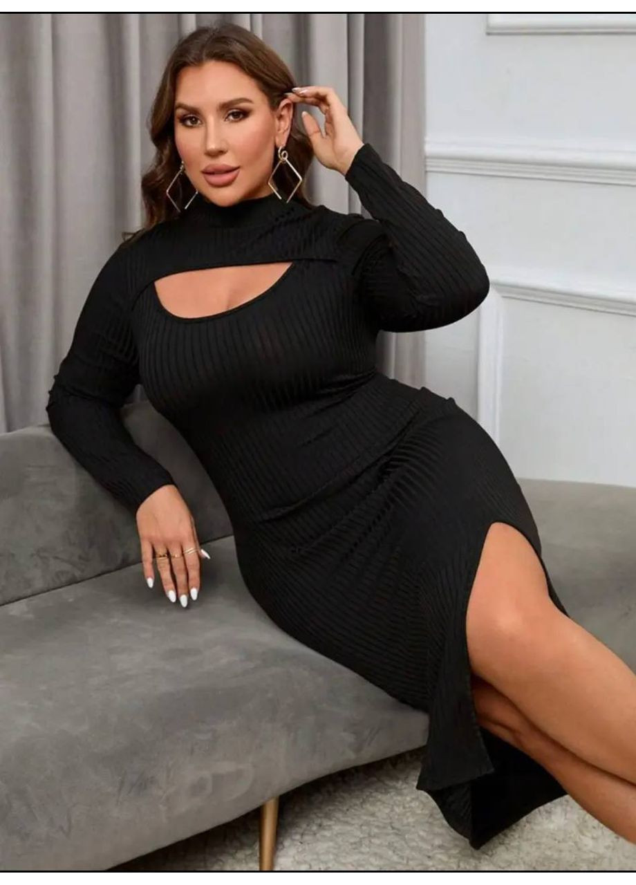 Черное платье 1398 лорен,широкий рубчик люкс,на груди вырез,снизу разрез Україна