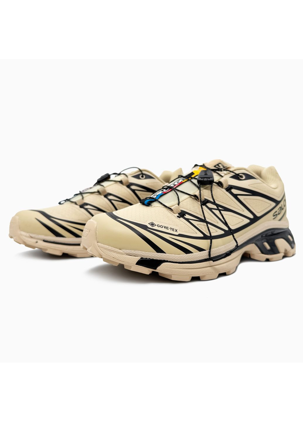 Бежевые демисезонные кроссовки мужские salomon xt-6 gore-tex beige black | саломон хт-6 бежевые No Brand