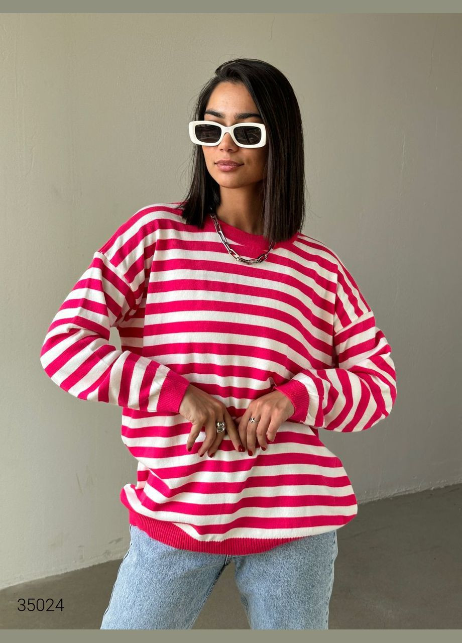 Фуксиновий (колору Фукія) демісезонний джемпер оверсайз із принтом у смужку джемпер Liton