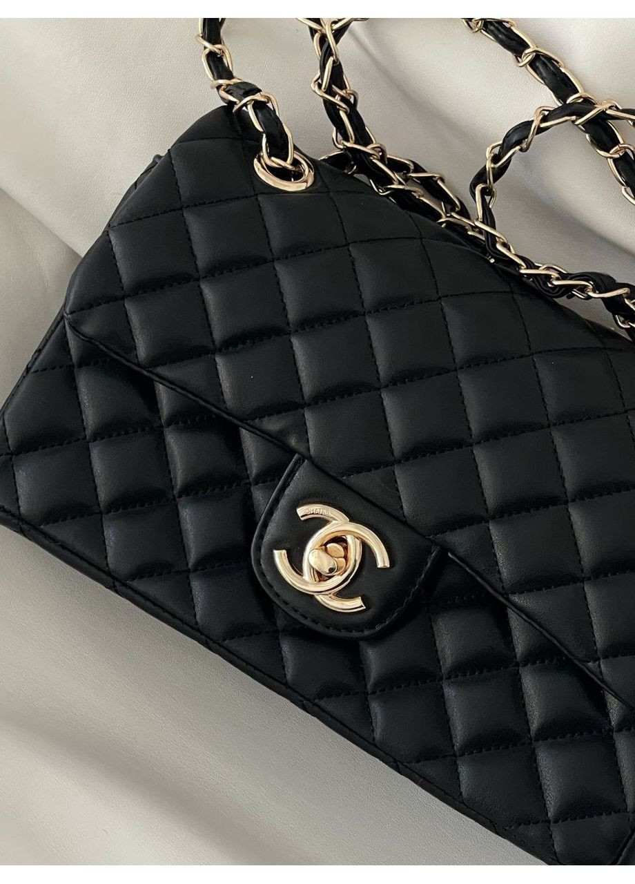 Сумка жіноча Chanel Classic Double Flap Bag Black/Gold класична Шанель чорна на плече крос боді No Brand (364488349)