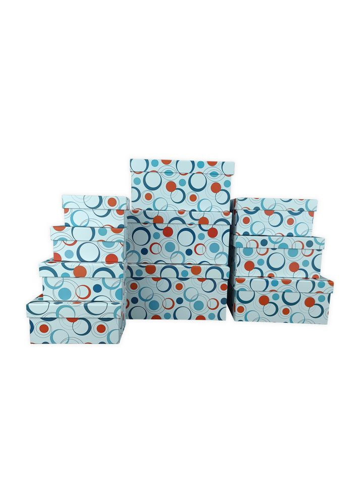 Набор подарочных коробок 10 шт. белый с красносиними кругами -089 No Brand (273482734)
