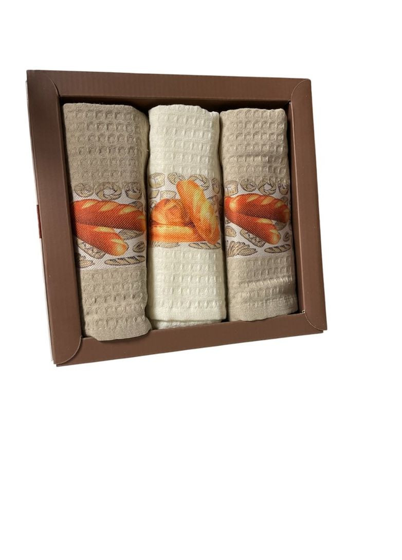 Набір 3 вафельні рушники кухонні 40х60 см LUX 3D BREAD різнобарвний TC303375768 TURComFor комбінований