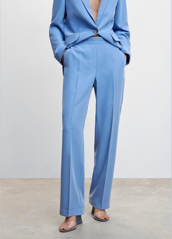 Голубые брюки брюки на резинке уровни прямые повседневные классические Mango (336186521)