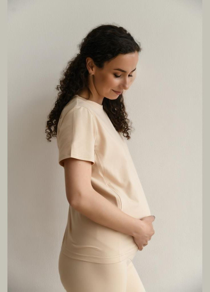 Бежева футболка для вагітних та годуючих з секретом годування малюка Мамин Дім - (292311976)