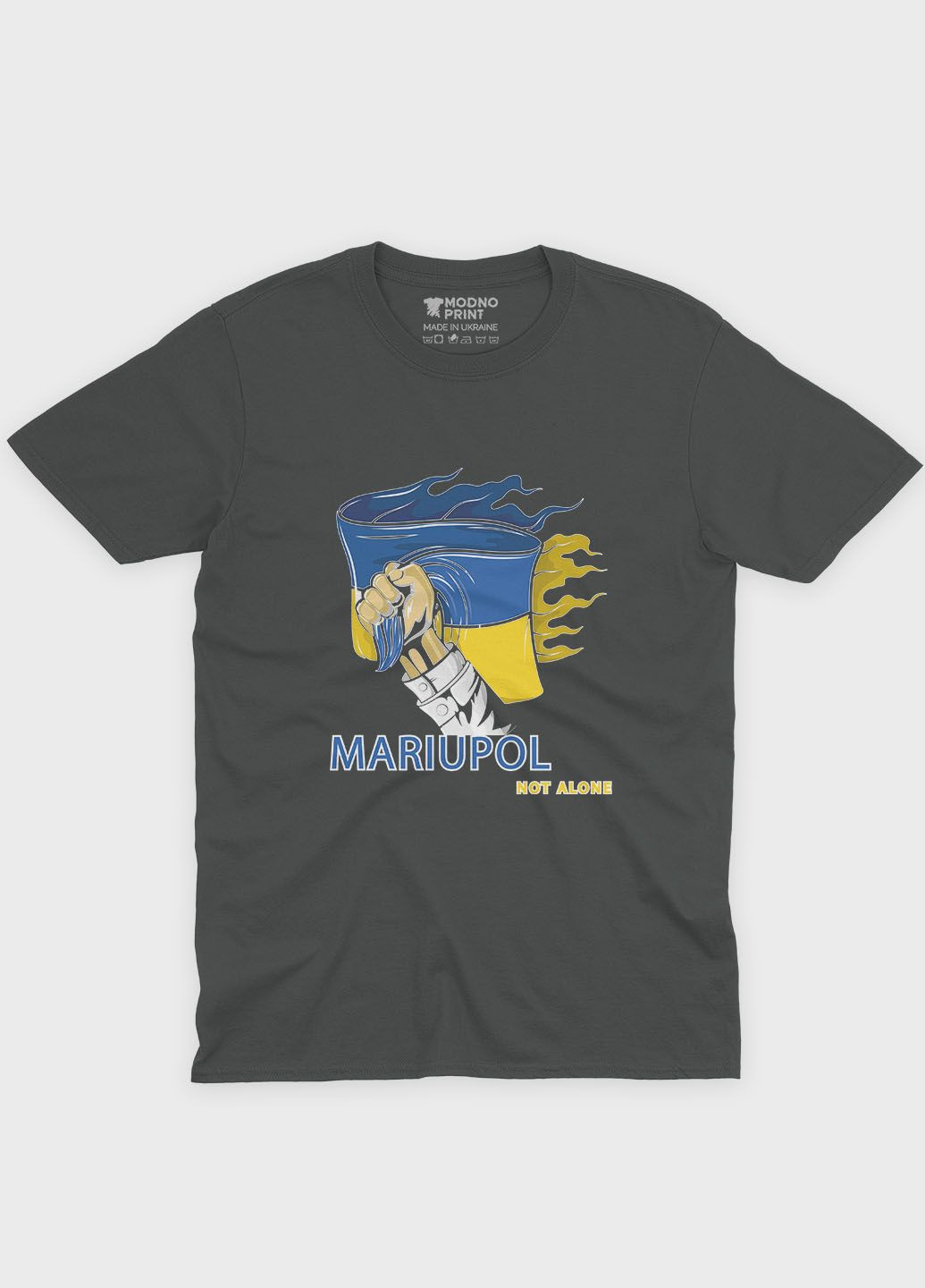 Темно-серая мужская футболка с патриотическим принтом мариуполь (ts001-3-slg-005-1-084) Modno