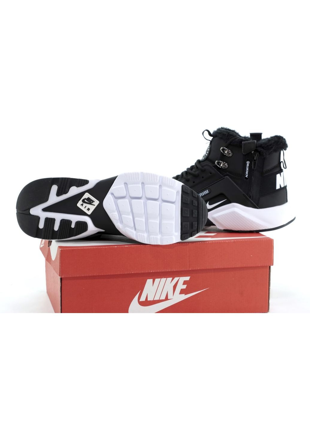 Черные зимние кроссовки зимние мужские nike huarache x acronym winter mid black fur | найк хуарачи х акронум высокие черные с мехом No Brand