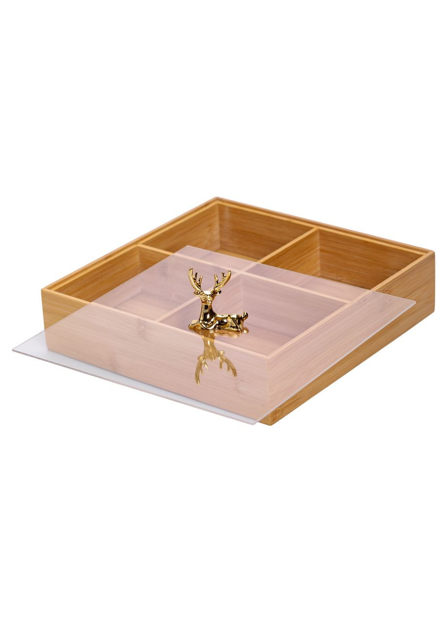 Менажниця дерев'яна на 4 секції з кришкою квадратна HB-40-1 Yiwu (370801204)