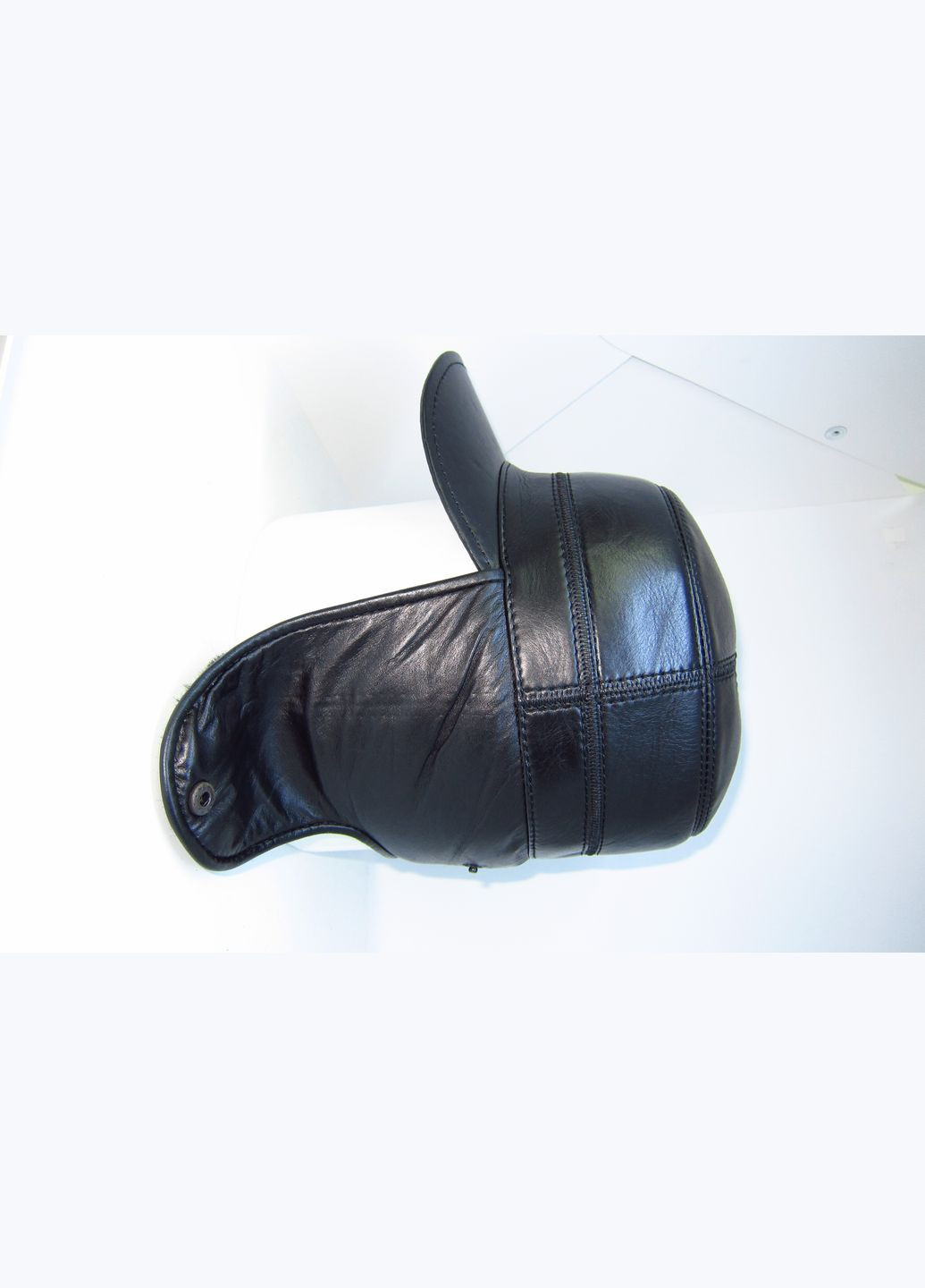 Мужская зимняя шапка из натуральной кожи чёрная на натуральном мехе DAVANI 00511 No Brand кепка немка (315890492)