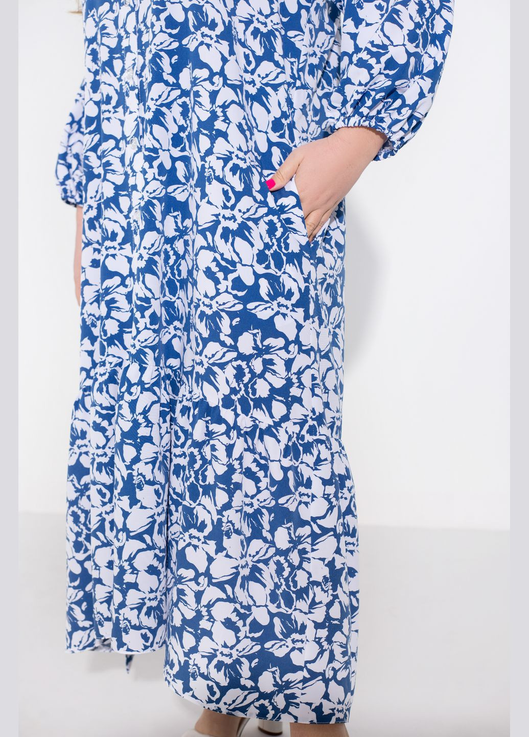 Синя кежуал, повсякденний трендова сукня дзвін No Brand з квітковим принтом