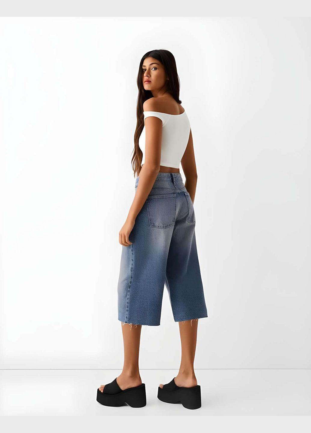 Жіночі широкі мішкувати джинсові шорти бермуди беггі бершка bershka 34 36 38 Україна (336873487)