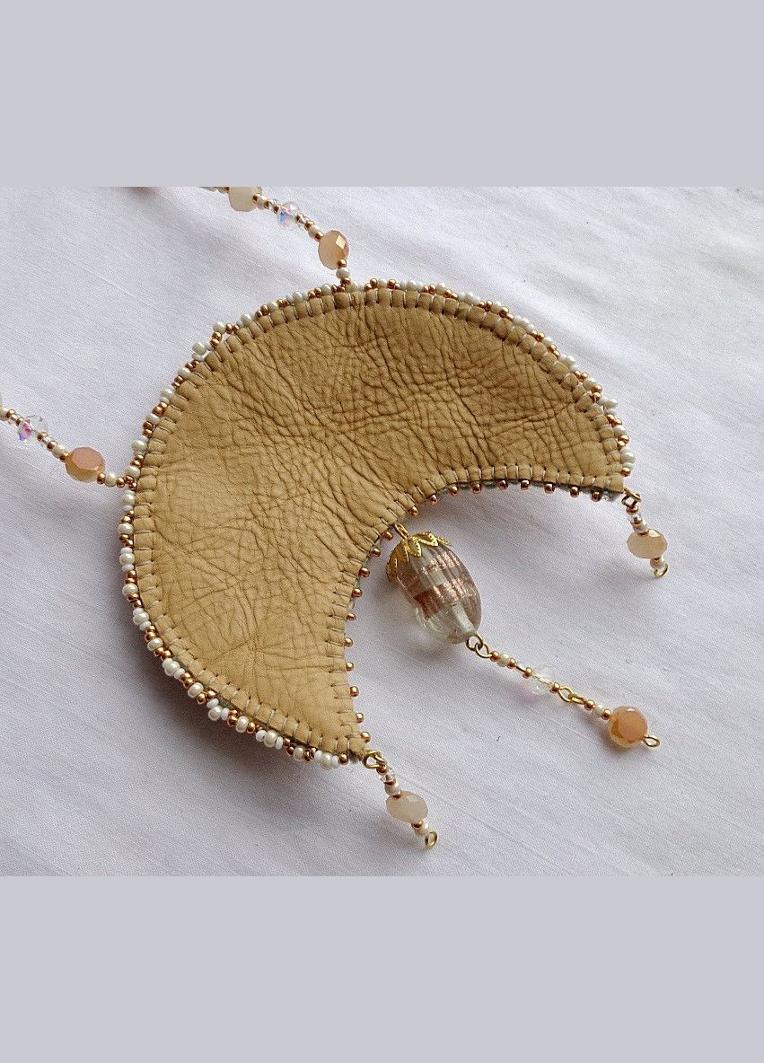 Колье лунница ручной работы из бисера и натуральных камней "Золотое руно" No Brand (358224212)