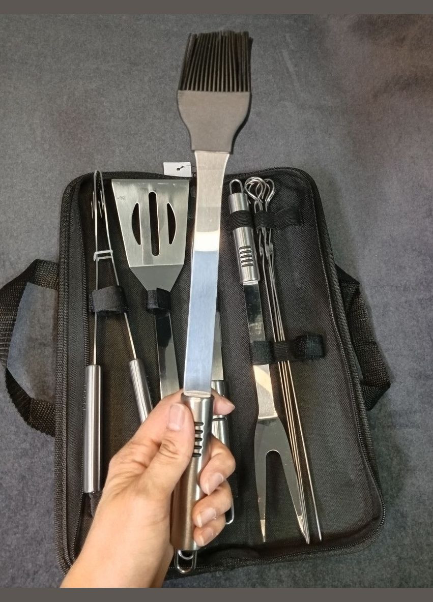 Набір для гриля та барбекю: 6 аксесуарів - Для любителів BBQ - з нержавіючої сталі з ножем 4 шампурами 2304 A-Plus (331863548)