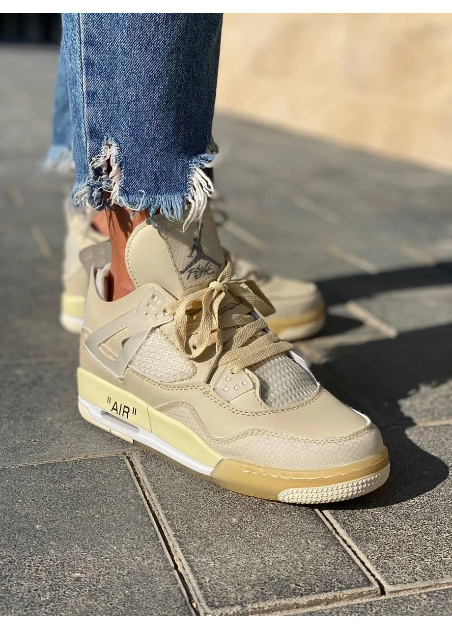 Белые летние кроссовки nike air jordan retro 4 beige white найк аир джордан No Brand