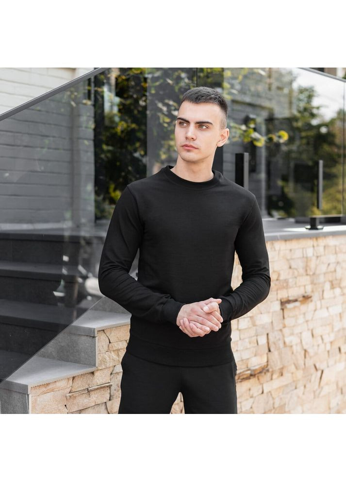 Чорний світшот 001 чорний Pobedov однотонний без декору (271125310)