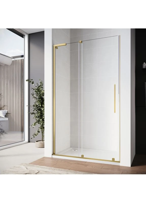 Дверь в нишу Walk-In раздвижная SR SD07-120x200-L-TR-12 прозрачное стекло Easy Clean 8мм Матовое золото (KR5687) KOER (388166233)