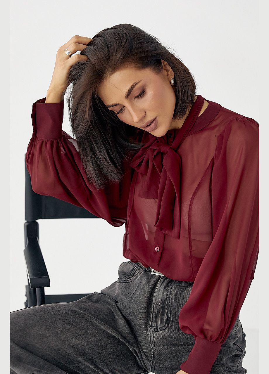 Бордова прозора блуза з рукавами-ліхтариками Lurex