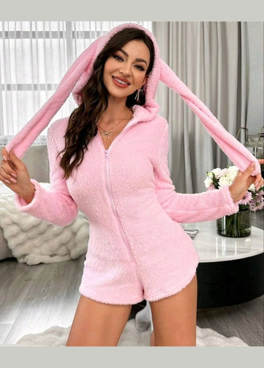 Розовая зимняя пижама женская комбинезон No Brand