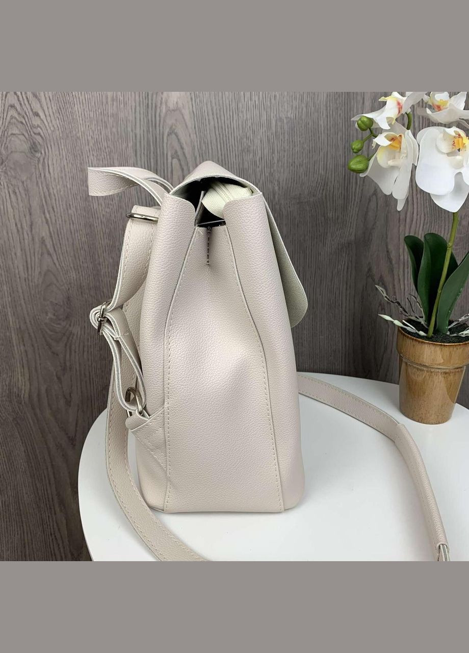 Жіночий міський рюкзак сумка трансформер екошкіра з регульованими лямками молочний (sku_994М) No Brand (330576376)