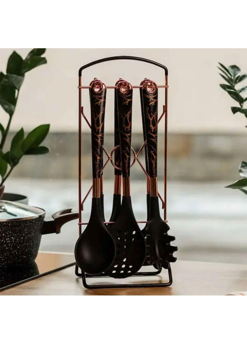 Набор кухонных принадлежностей на подставке 6 штук кухонные аксессуары Мрамор YRUR6 TS Kitchen (370969282)