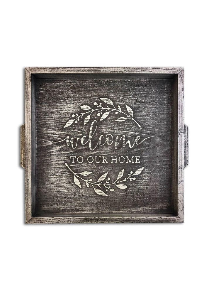 Поднос деревянный 30х30 Welcome to our home серый винтаж хрп132х322сва Тур-Колекшн (355465459)