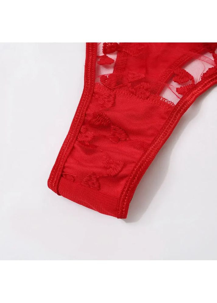 Червоний демісезонний мереживний комплект із поясом. мереживна спідня білизна з принтом сердець. жіноча прозора спідня білизна s, червона China
