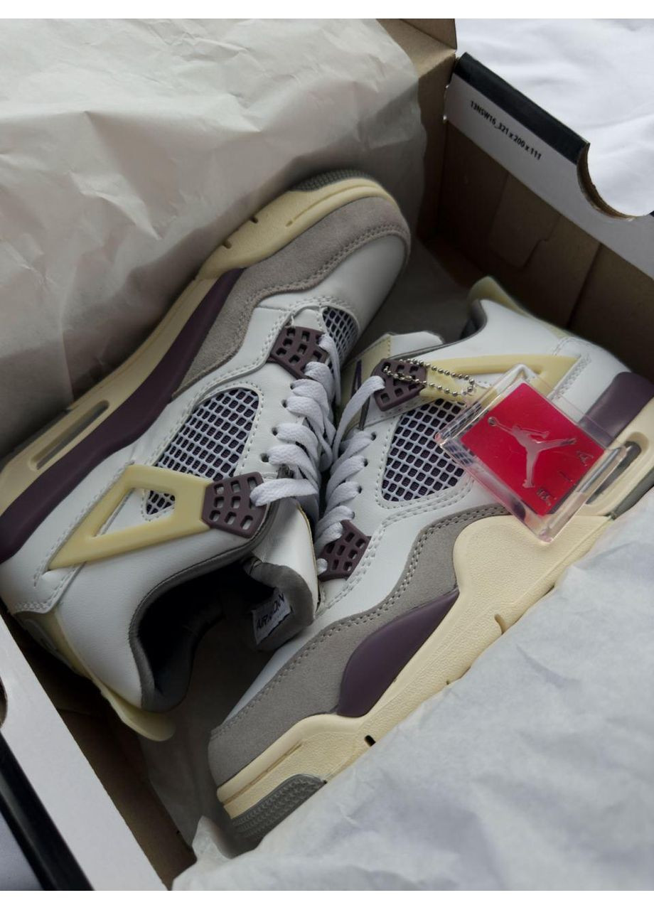 КРОССОВКИ ЖЕНСКИЕ NIKE AIR JORDAN 4 WHITE BEIGE BORDO НАЙК АИР ДЖОРДАН No Brand бежевые демисезоны (368858197)