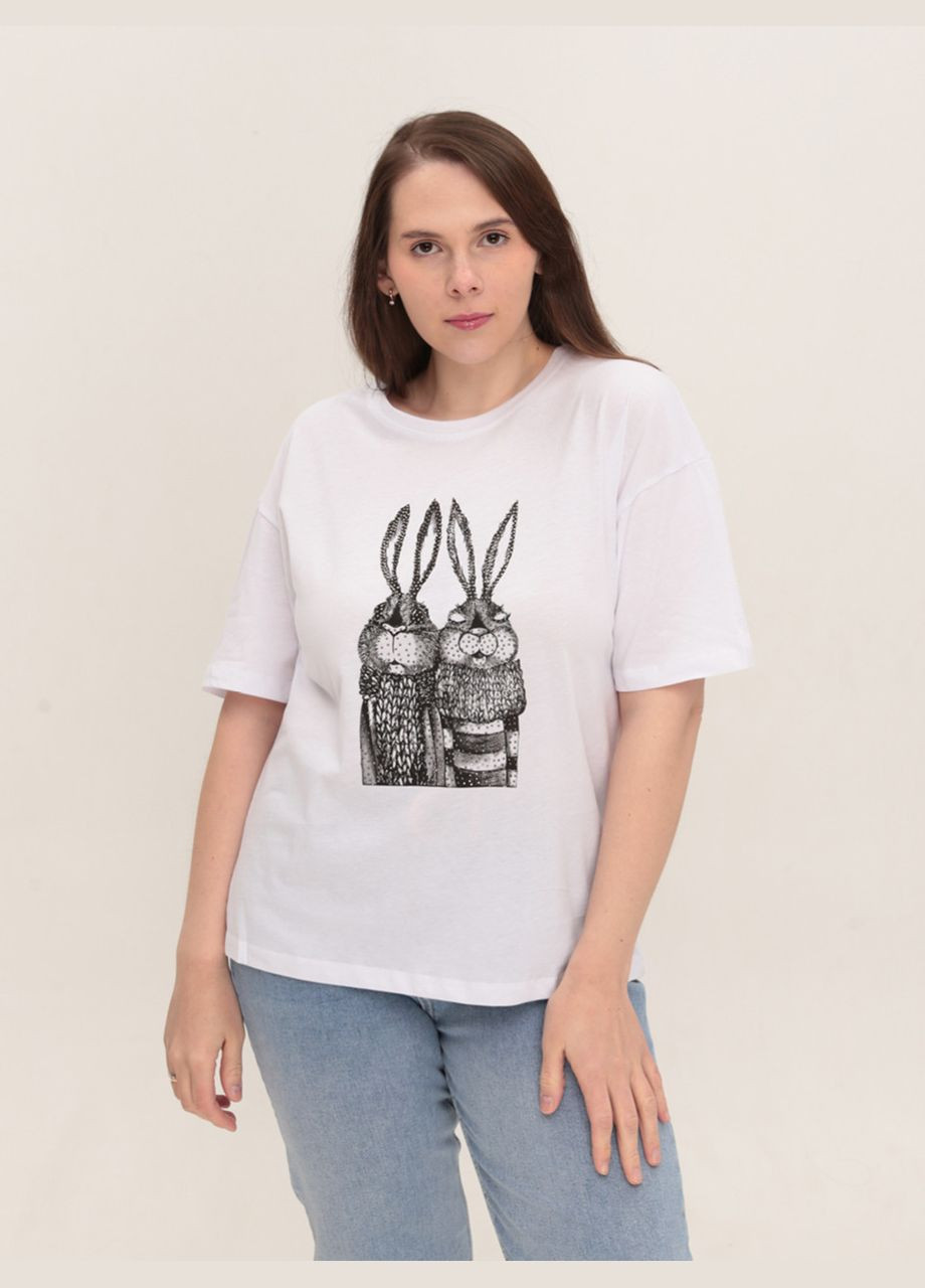 Футболка жіноча біла з зайцями X-trap Пряма - (324026477)